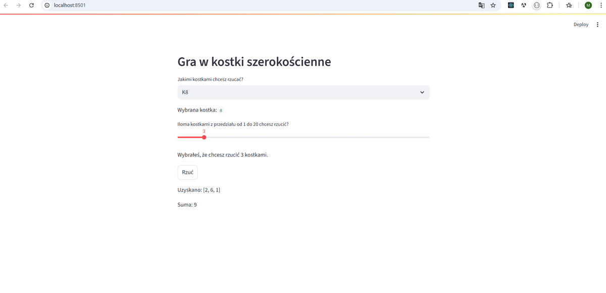 Streamlit - rzut kostkami szerokościennymi