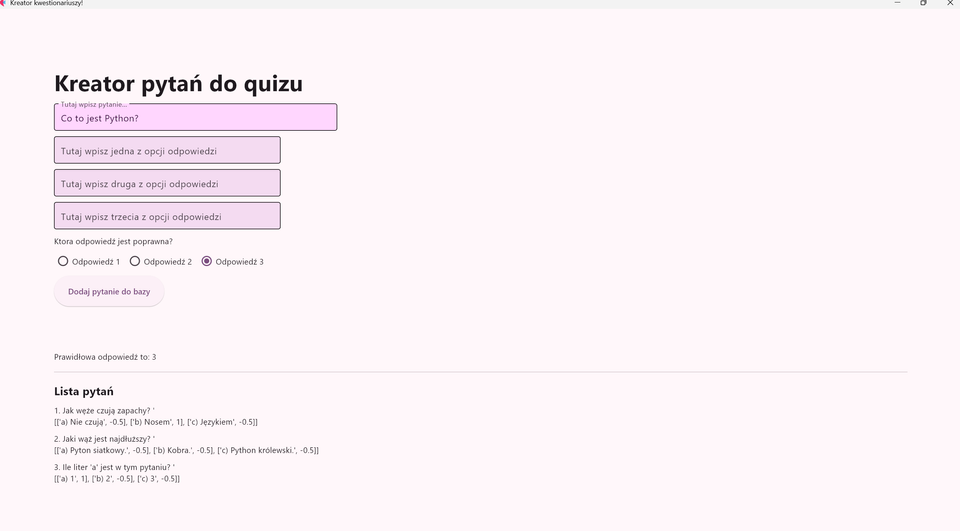 Quiz - Flet UI, interaktywność, zapis do json file.