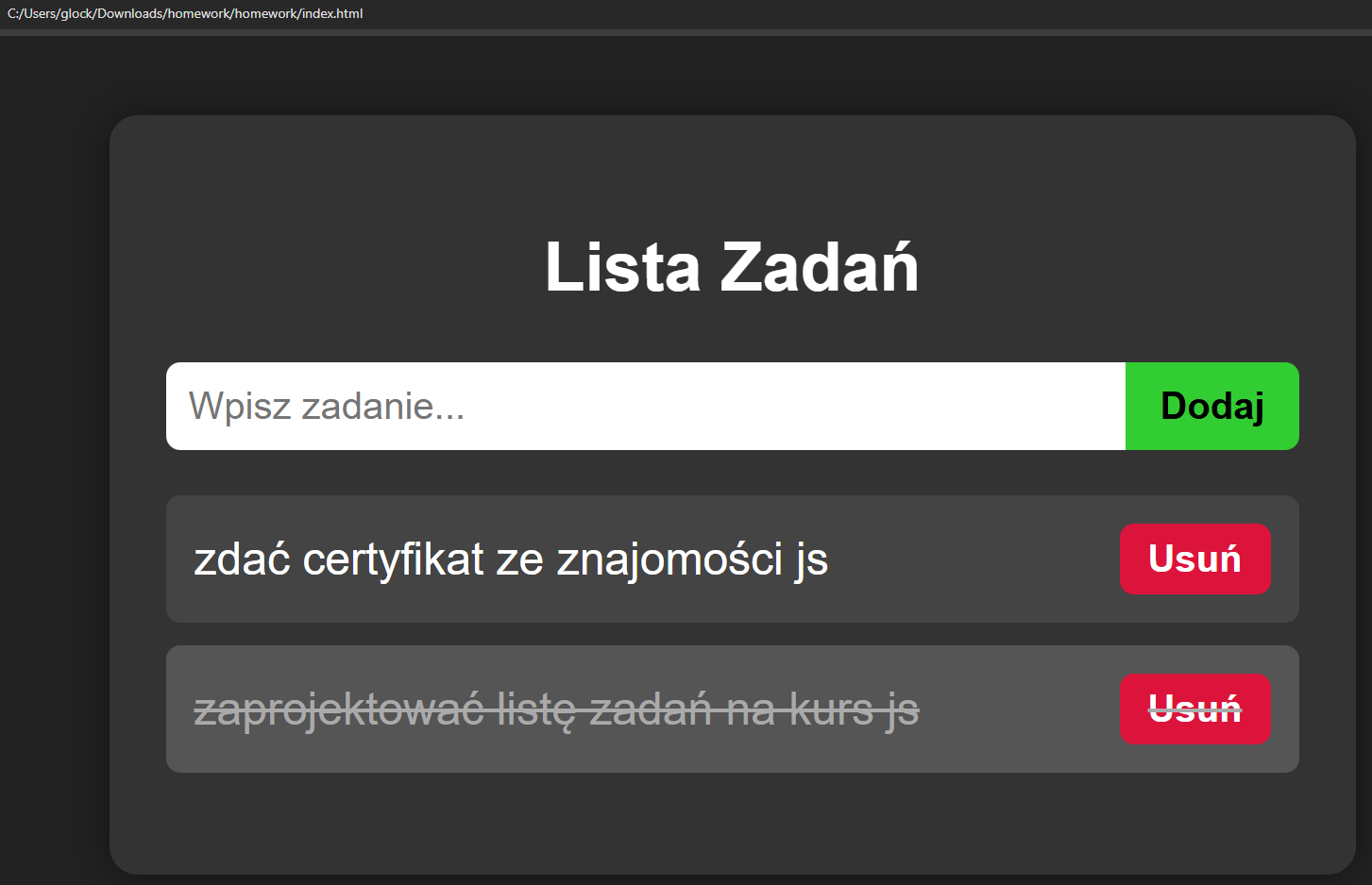 TODO app-Lista zadań w JS