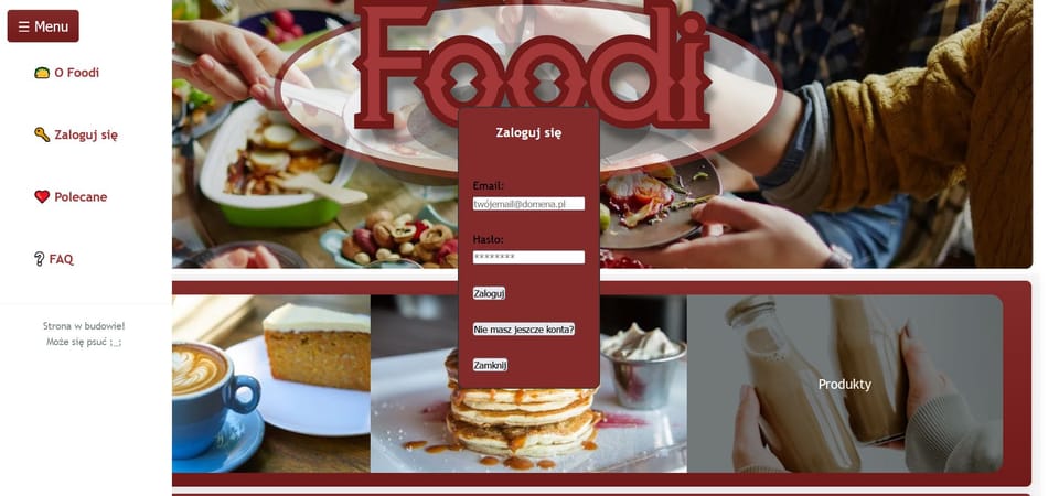 JS - Foodi 1.0 projekt z menu i okienkiem logowania